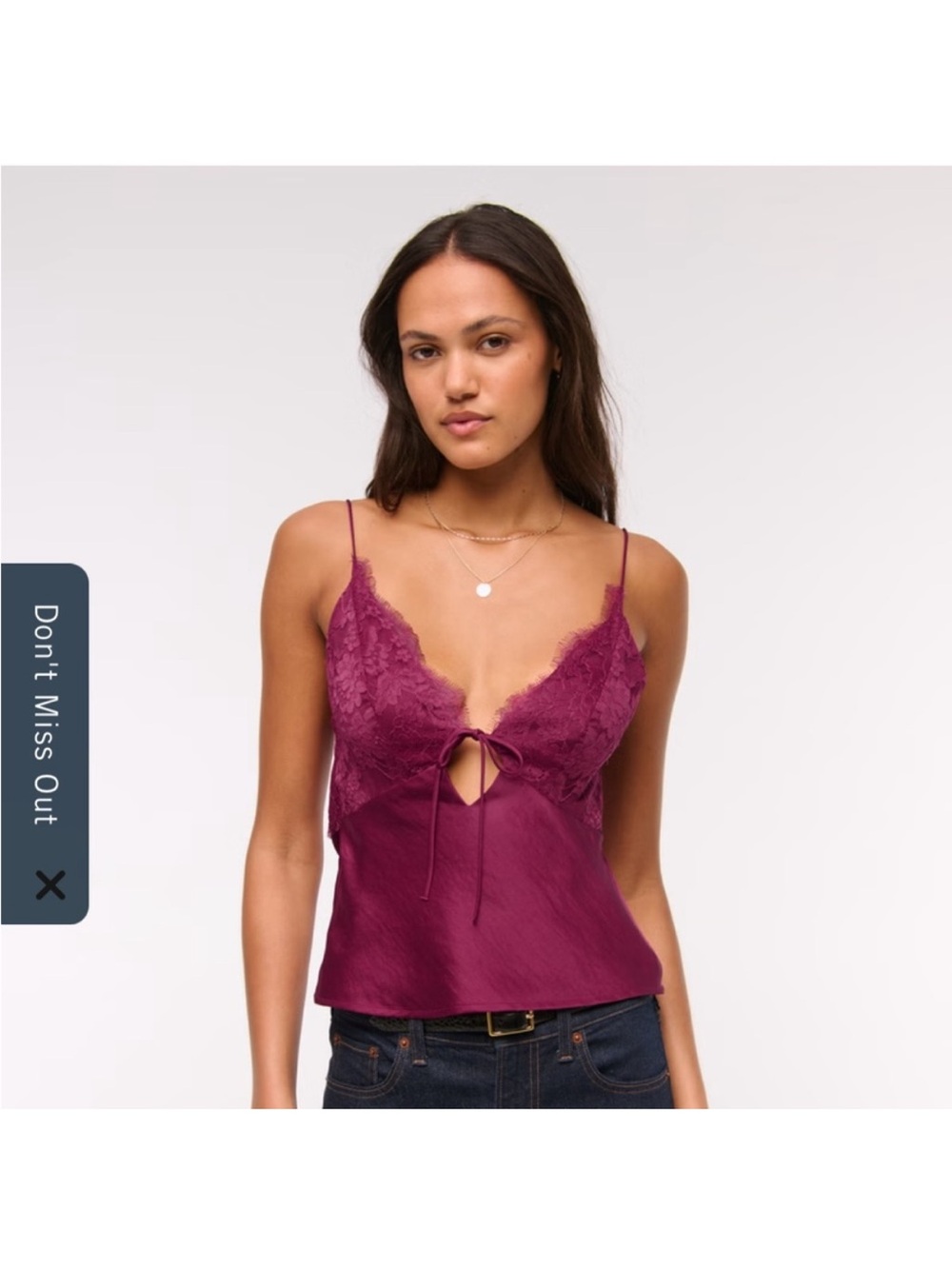 Abercrombie Lace-Trim Satin Cami Top in Plum